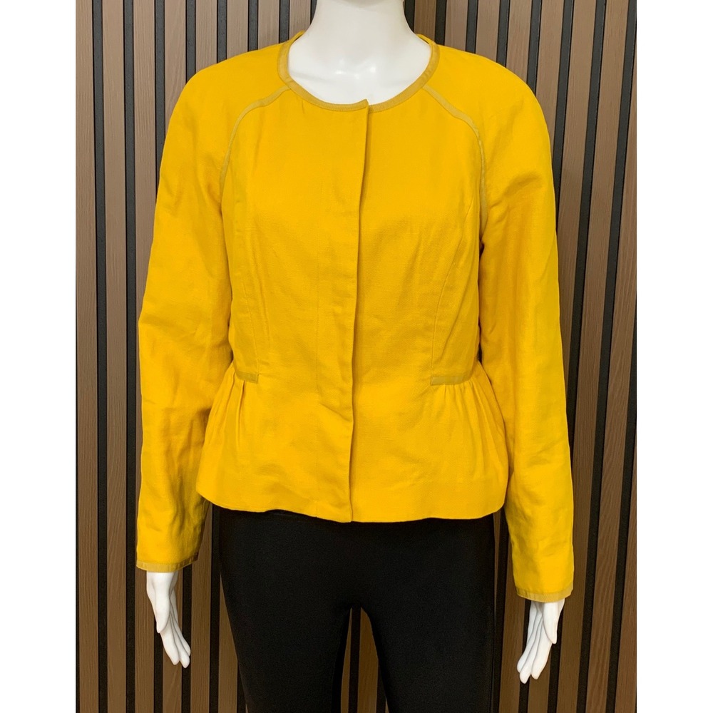 Boden Women's Yellow Cotton Linen Peplum Jacket Blazer US 8P UK 12P Classic